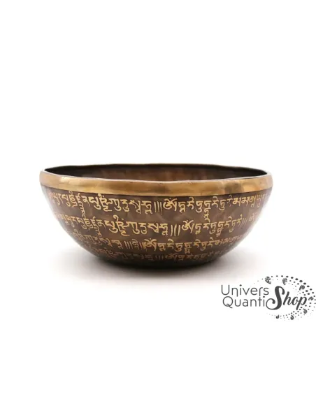 Bol tibétain chantant tara blanche gravé main sol 432hz 2245gr vue de coté sur fond blanc