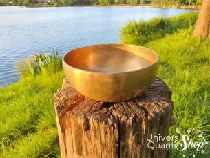 Bol chantant tibétain “Traditionnel” aux 8 métaux vue de face bord du lac