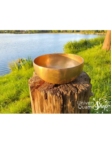Bol chantant tibétain “Traditionnel” aux 8 métaux vue de face bord du lac