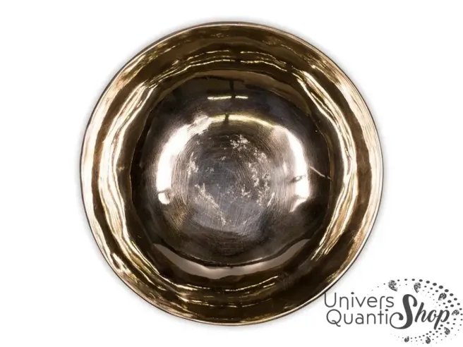 Bol tibétain 9 métaux Mantra or vue de haut, bol tibétain doré - Univers Quantic Shop