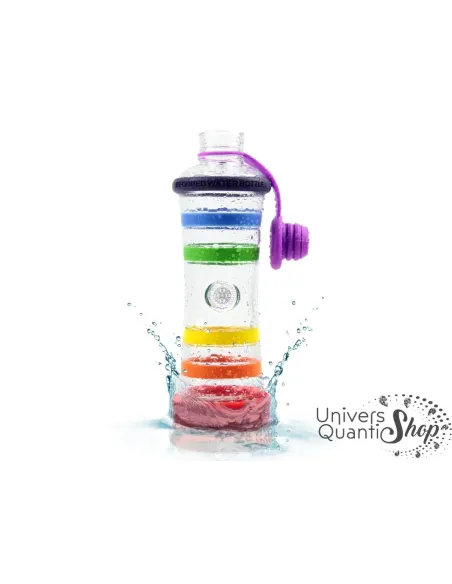 Bouteille i9 - Eau Vivante et Informée - Couleurs 7 Chakras sur fond blanc
