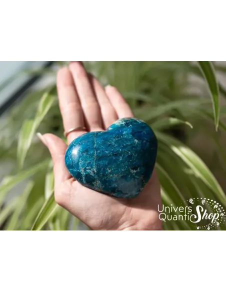 coeur apatite bleue signification spirituelle numéro 6 posé dans une main