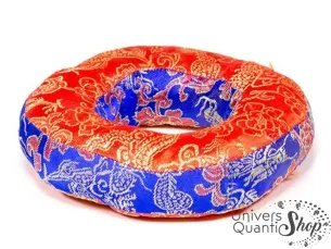 coussin anneau bol chantant tibétain brodé rouge et bleu