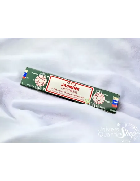 encens jasmin signification - batonnet d'encens parfumé au jasmin, boite d'encens sur du tissu blanc