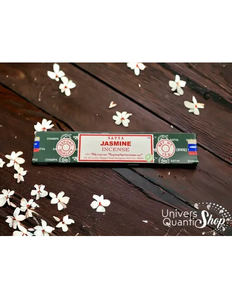 encens pour le sommeil jasmine satya - boite d'encens sur un comptoir en bois