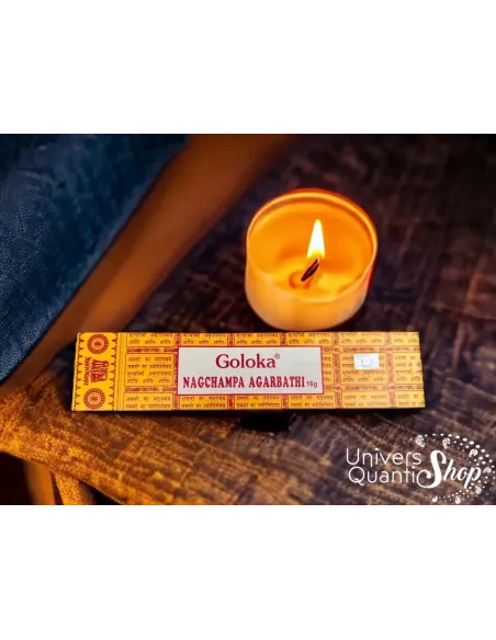 encens indien goloka nagchampa, encens naturel purification fond avec bougie