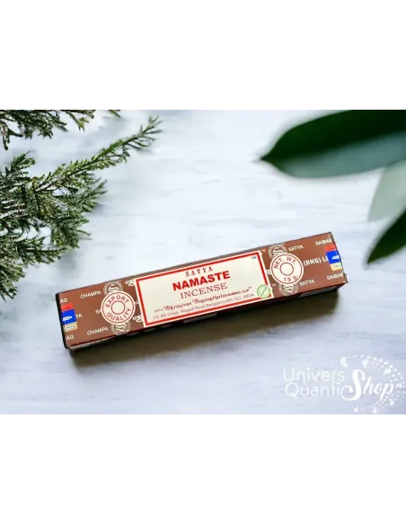 namaste encens batonnets - boite encens namaste satya sur tissu blanc