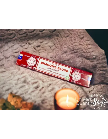 encens sang de dragon amour pour le chakra du coeur, boite d'encens sur une serviette marron