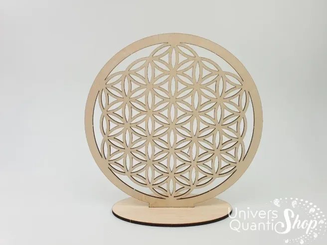 Fleur de vie en bois sur socle, dimension 22cm, produit énergétique et symbole sacré