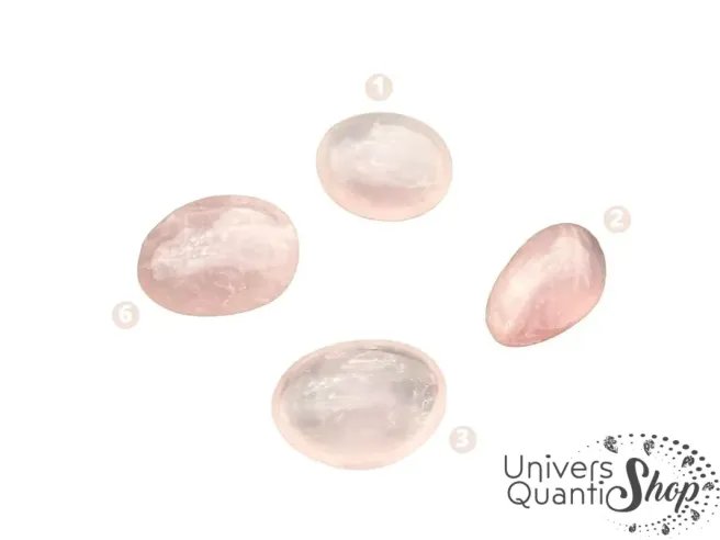 Sélection de galets de quartz rose polis, numérotés galet quartz rose