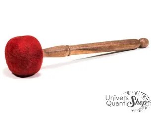 mailloche bois pour bol tibétain tête lourde en feutre rouge taille L sur fond blanc