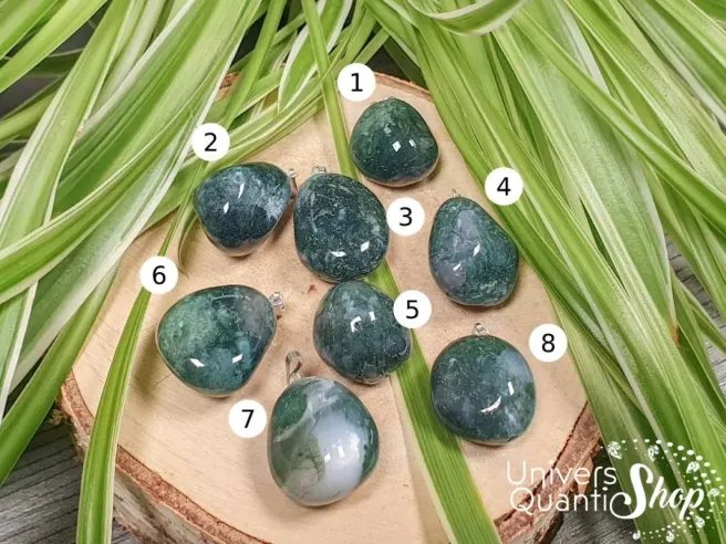 pierre agate mousse naturelle - pendentif agate mousse numéroté - boutique ésotérique univers quantic shop