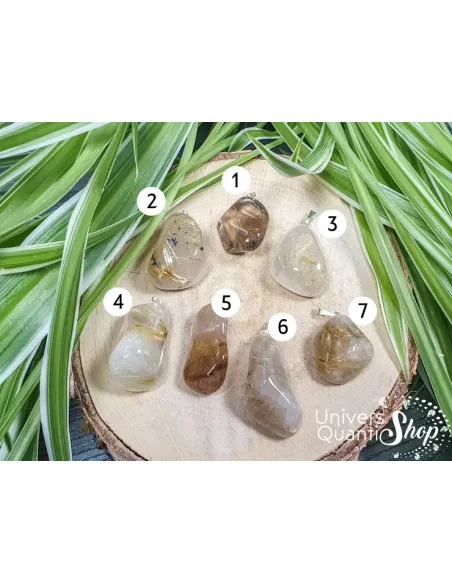 pendentif cristal de roche rutile jaune numéroté - pierre de protection - boutique de lithothérapie