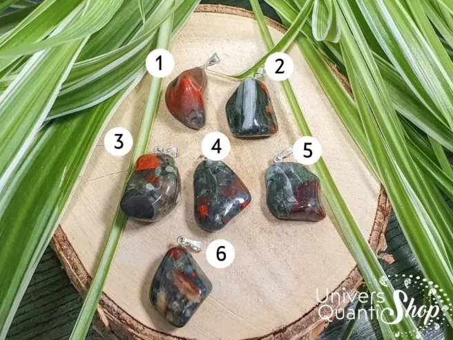 Pendentif jaspe héliotrope naturelle numéroté