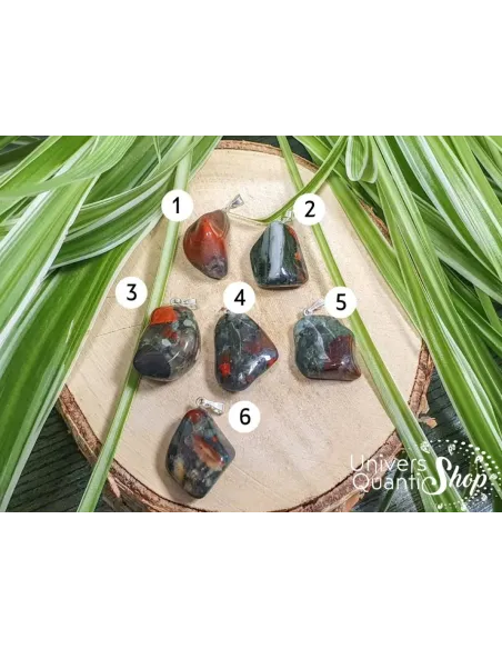 Pendentif jaspe héliotrope naturelle numéroté