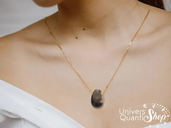 pendentif obsidienne dorée pierre noire pailletée - boutique de lithothérapie