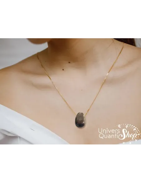 pendentif obsidienne dorée pierre noire pailletée - boutique de lithothérapie