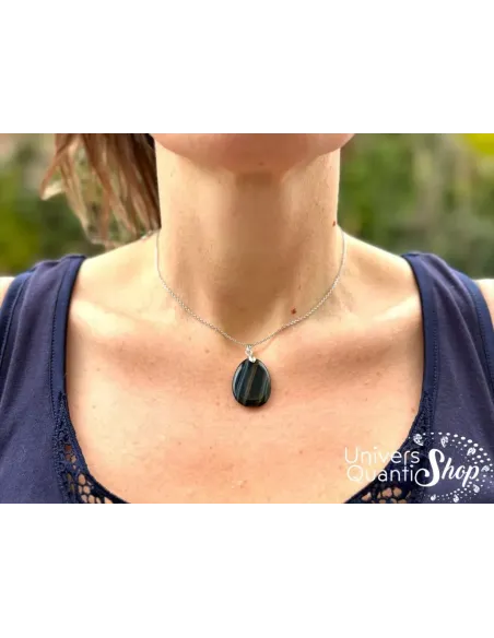 oeil de faucon vertus, pendentif pierre plate oeil de faucon qualité aa porté autour du cou oeil de faucon vertus, pendentif pierre plate oeil de faucon qualité aa porté autour du cou