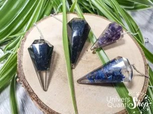 Pendule divinatoire orgonite et pierres naturelles - univers quantic shop
