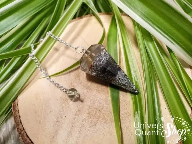 pendule divinatoire orgonite en obsidienne noire - pierre de protection et d'ancrage - univers quantic shop