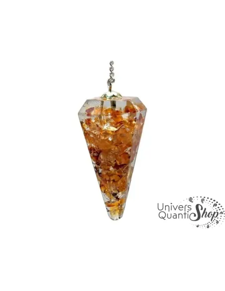pendule divinatoire orgonite citrine en pointe sur fond blanc