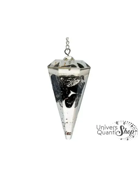 pendule de radiesthésie shungite orgonite en pointe sur fond blanc