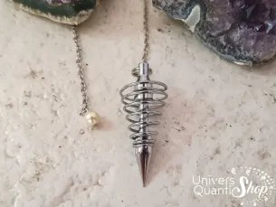 pendule divinatoire spirale Univers Quantic Shop en laiton chromé, cuivre, titane et plaqué or