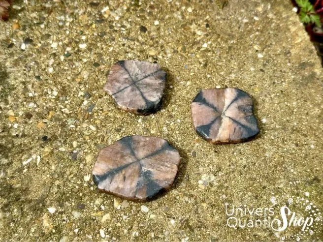 chiastolite protection, pierres plates posées sur un rocher dans la nature