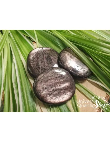 hypersthène pierres plates d'ancrage qualité A posées sur des feuilles hypersthène pierres plates d'ancrage qualité A posées sur des feuilles