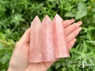 quartz rose pointes naturelles dans une main, qualité AA