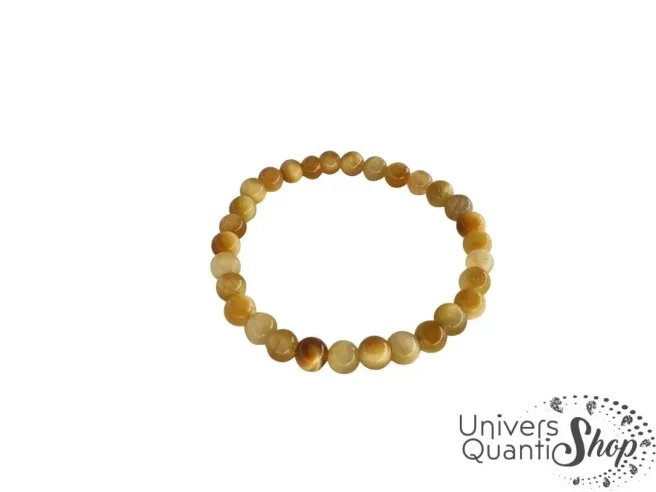 Bracelet oeil de tigre doré - Pierre de protection - Boule 06mm qualité AA sur un fond blanc