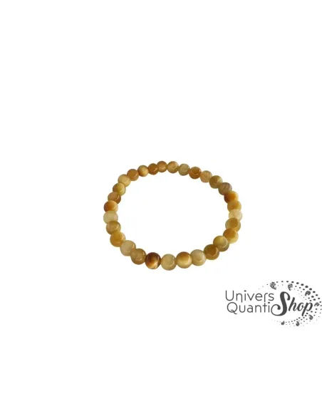 Bracelet oeil de tigre doré - Pierre de protection - Boule 06mm qualité AA sur un fond blanc