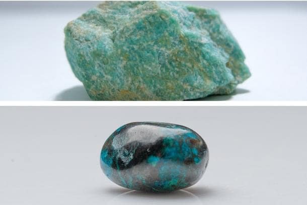 amazonite et chrysocolle, pierres naturelles bleues pour cabinet thérapeute